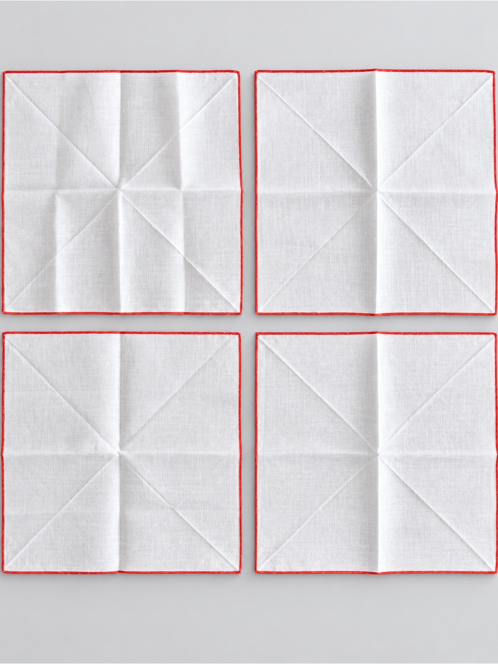 Set of 4 White Napkins with Orange Trim 12x12